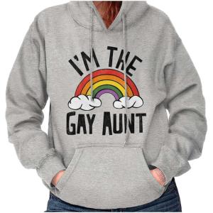 Brisco Brands Cute Rainbow Proud LGBTQ Gay Auntie Hoodie Sweatshirt Women(Sport Grey)