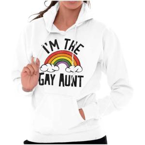 Brisco Brands Cute Rainbow Proud LGBTQ Gay Auntie Hoodie Sweatshirt Women(White)