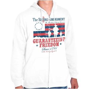 Brisco Brands Guarantee Freedom 2nd Amendment Zip Hoodie Sweatshirt Men(White)