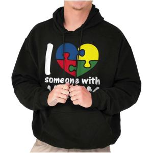 Brisco Brands I Love Someone with Autism Puzzle Hoodie Sweatshirt Women Men(Black)