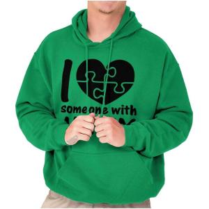 Brisco Brands I Love Someone with Autism Puzzle Hoodie Sweatshirt Women Men(Irish Green)