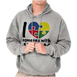 Brisco Brands I Love Someone with Autism Puzzle Hoodie Sweatshirt Women Men(Sport Grey)