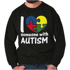 Brisco Brands I Love Someone with Autism Puzzle Sweatshirt for Men or Women(Black)