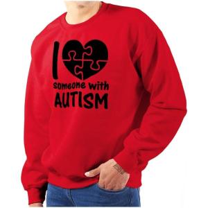 Brisco Brands I Love Someone with Autism Puzzle Sweatshirt for Men or Women(Red)