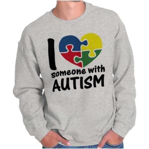 Brisco Brands I Love Someone with Autism Puzzle Sweatshirt for Men or Women(Sport Grey)