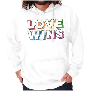 Brisco Brands Inspirational Love Wins Rainbow Hoodie Sweatshirt Women Men(White)