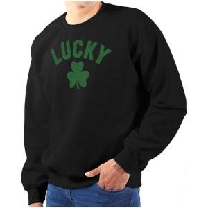 Brisco Brands Saint Patrick’s Day Lucky Shamrocks Sweatshirt for Men or Women(Black)