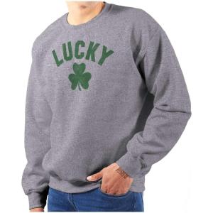 Brisco Brands Saint Patrick’s Day Lucky Shamrocks Sweatshirt for Men or Women(Sport Grey)