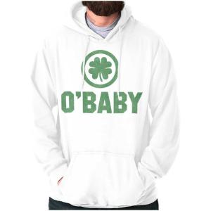 Brisco Brands St Patricks Day O Baby Shamrock Hoodie Sweatshirt Women Men(White)