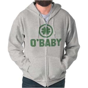 Brisco Brands St Patricks Day O Baby Shamrock Zip Up Hoodie Mens Womens(Sport Grey)