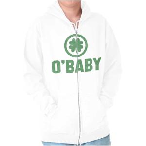 Brisco Brands St Patricks Day O Baby Shamrock Zip Up Hoodie Mens Womens(White)