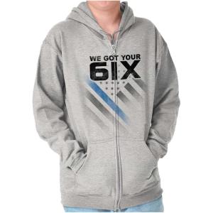 Brisco Brands We Got Your Six Blue Line USA Flag Zip Up Hoodie Mens Womens(Sport Grey)