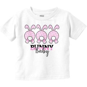 Cute Plaid Easter Bunny Baby Tails Toddler Baby Girl T Shirt(White)