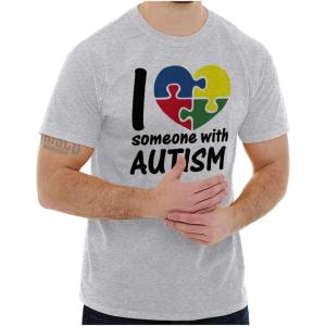 I Love Someone with Autism Puzzle Graphic T Shirt Men or Women(Ash Grey)