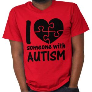 I Love Someone with Autism Puzzle Graphic T Shirt Men or Women(Red)