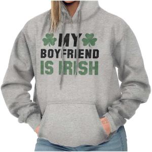St Patricks Day Irish Boyfriend Hoodie Sweatshirt Women(Sport Grey)