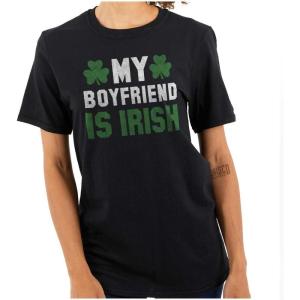 St Patricks Day Irish Boyfriend Womens Graphic T Shirt Tees(Black)