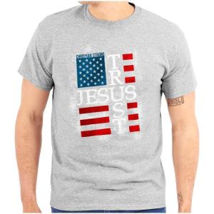 Trust Jesus USA American Flag Cross Graphic T Shirt Men or Women(Sport Grey)
