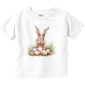Vintage Easter Bunny with Eggs Toddler Baby Girl T Shirt(White)