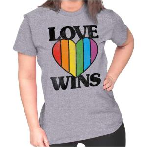 Vintage Love Wins Pride Rainbow Heart Womens Slim Fit Graphic Tee(Sport Grey)