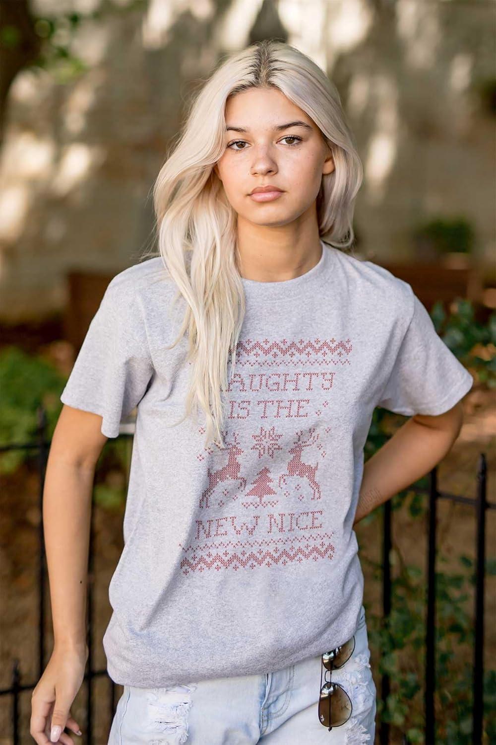 imageBrisco Brands Christmas Naughty is The New Nice Graphic T Shirt Men or WomenSport Grey