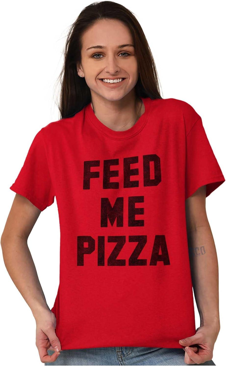 imageBrisco Brands Feed Me Pizza Graphic T Shirt Men or WomenAntique Cherry Red