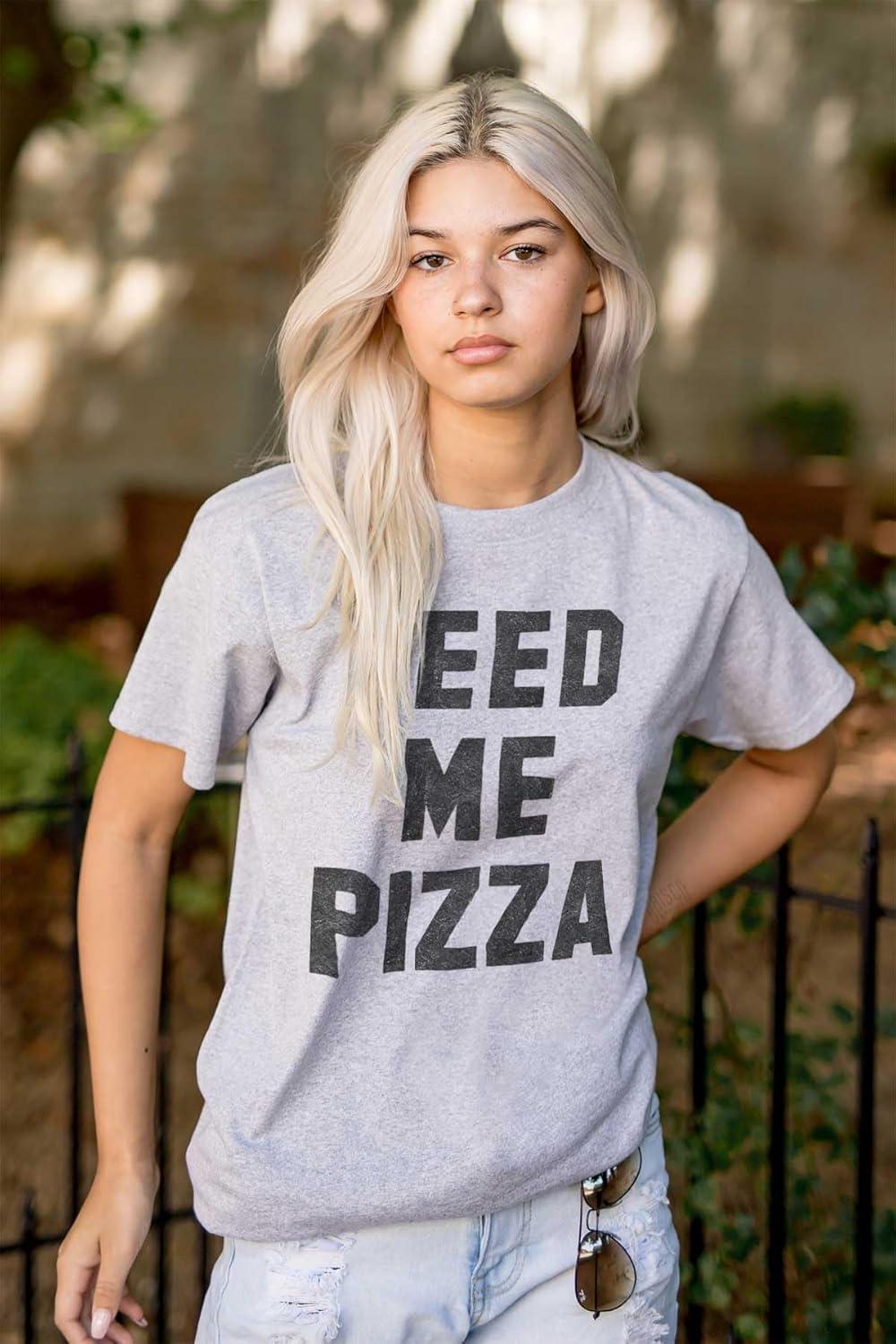 imageBrisco Brands Feed Me Pizza Graphic T Shirt Men or WomenSport Grey
