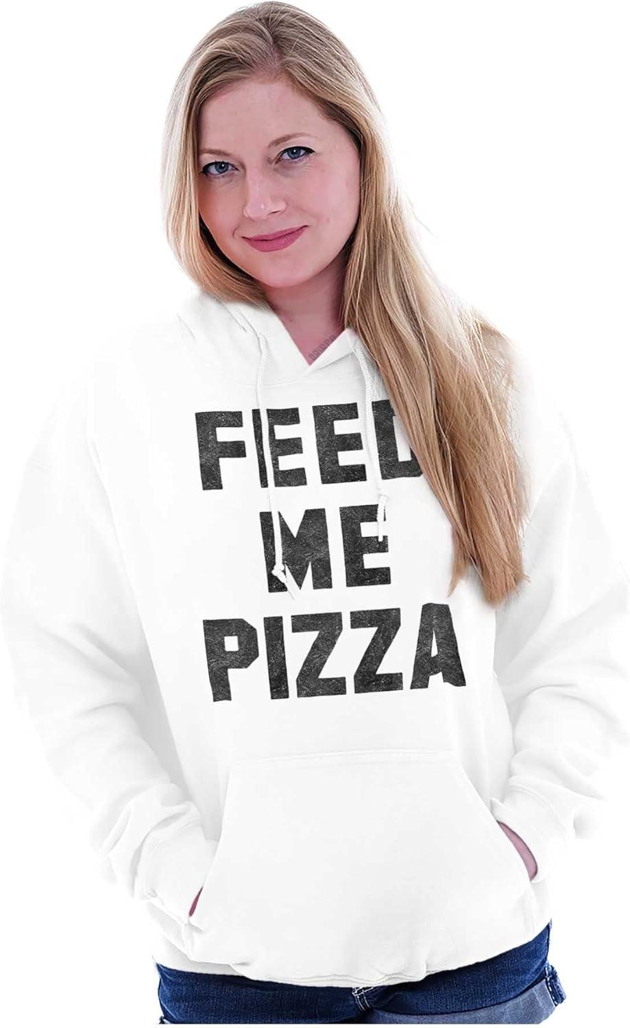imageBrisco Brands Feed Me Pizza Hoodie Sweatshirt Women MenWhite