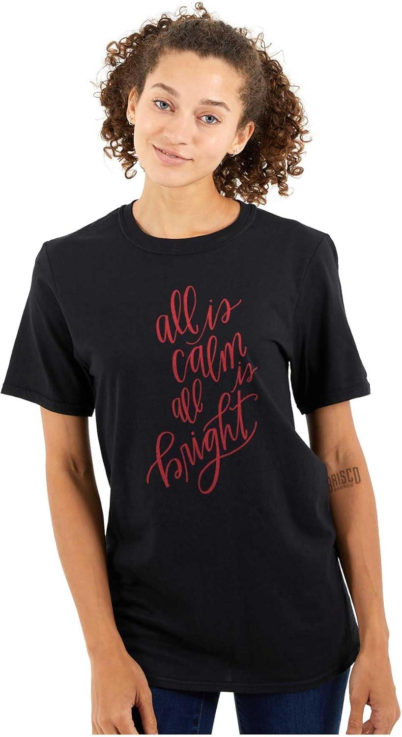 imageChristmas All Calm and Bright Womens Graphic T Shirt TeesBlack