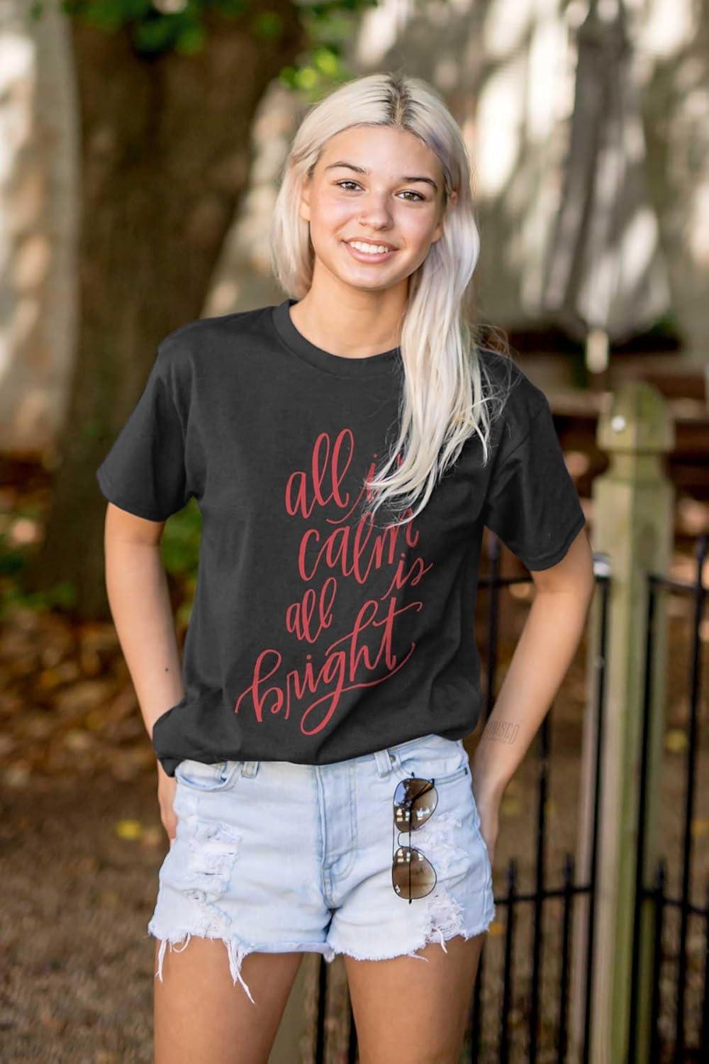 imageChristmas All Calm and Bright Womens Graphic T Shirt TeesBlack