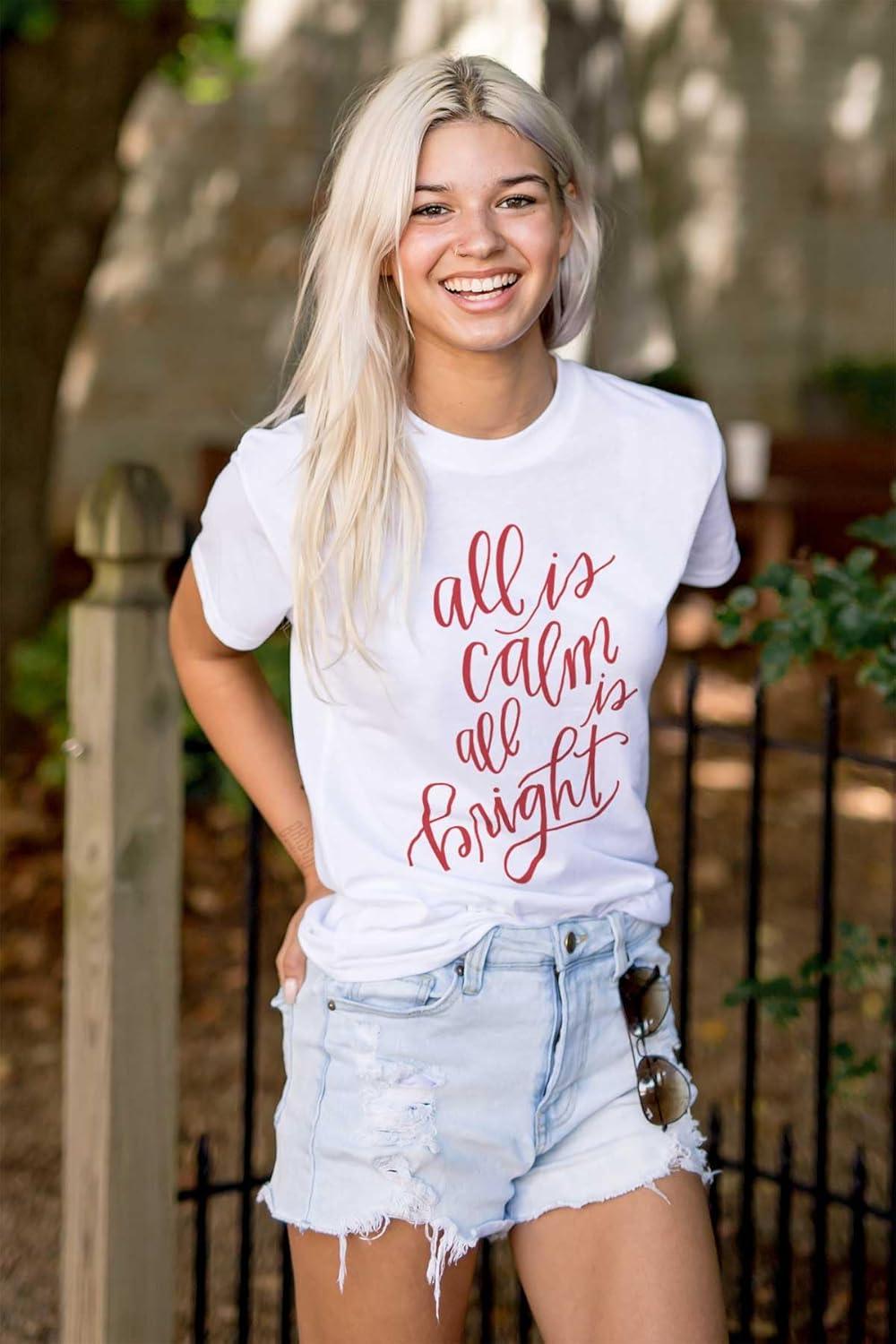 imageChristmas All Calm and Bright Womens Graphic T Shirt TeesWhite