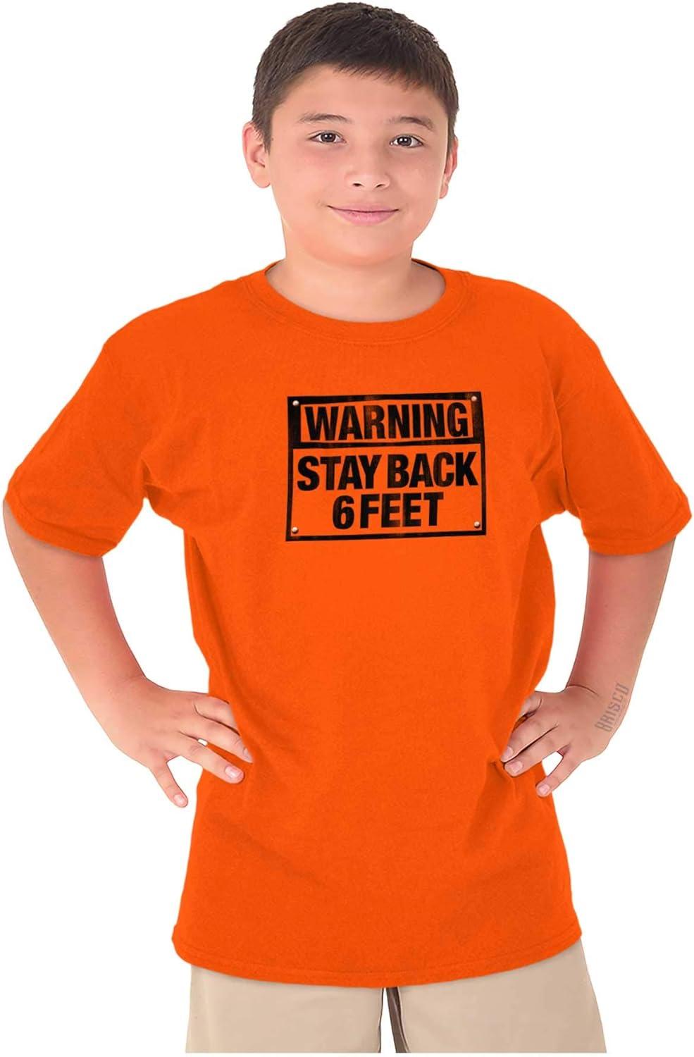 imageStay 6Feet Back Social Distance Funny Crewneck T Shirts Boy GirlOrange