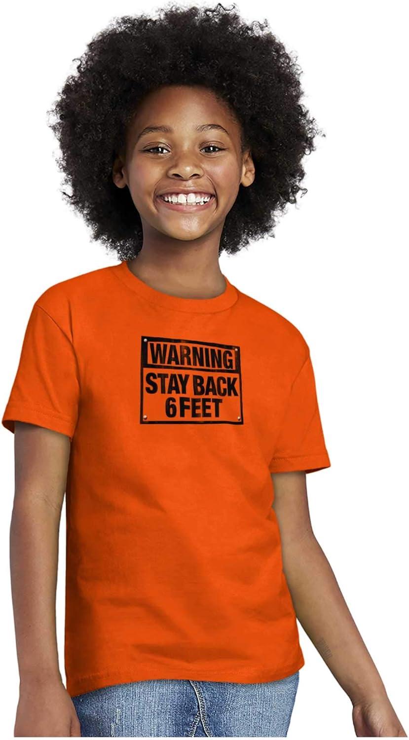 imageStay 6Feet Back Social Distance Funny Crewneck T Shirts Boy GirlOrange