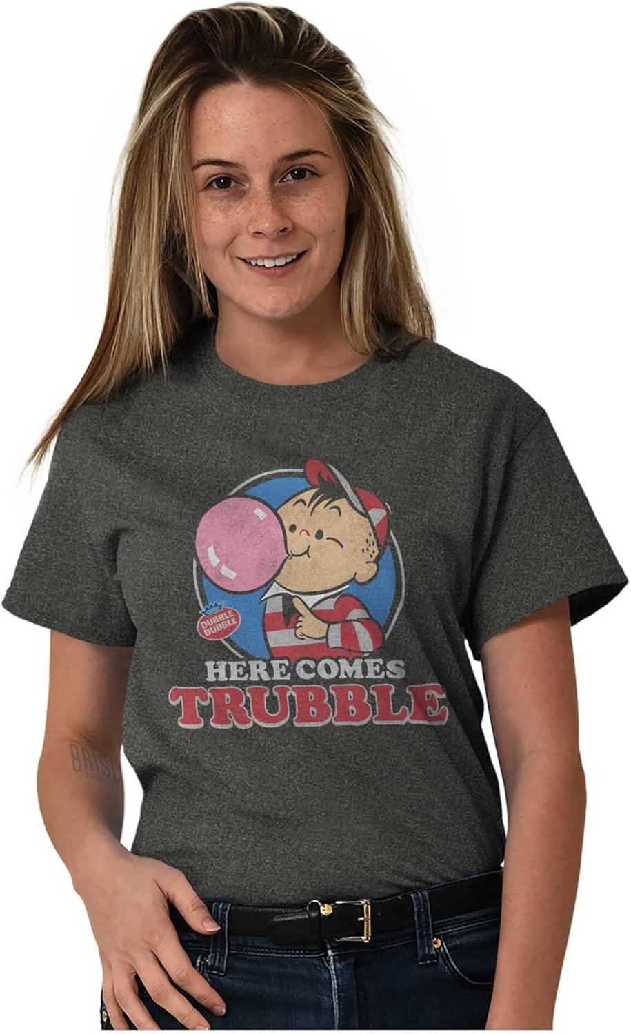 imageVintage Dubble Bubble Here Comes Trouble Graphic T Shirt Men or WomenDark Heather