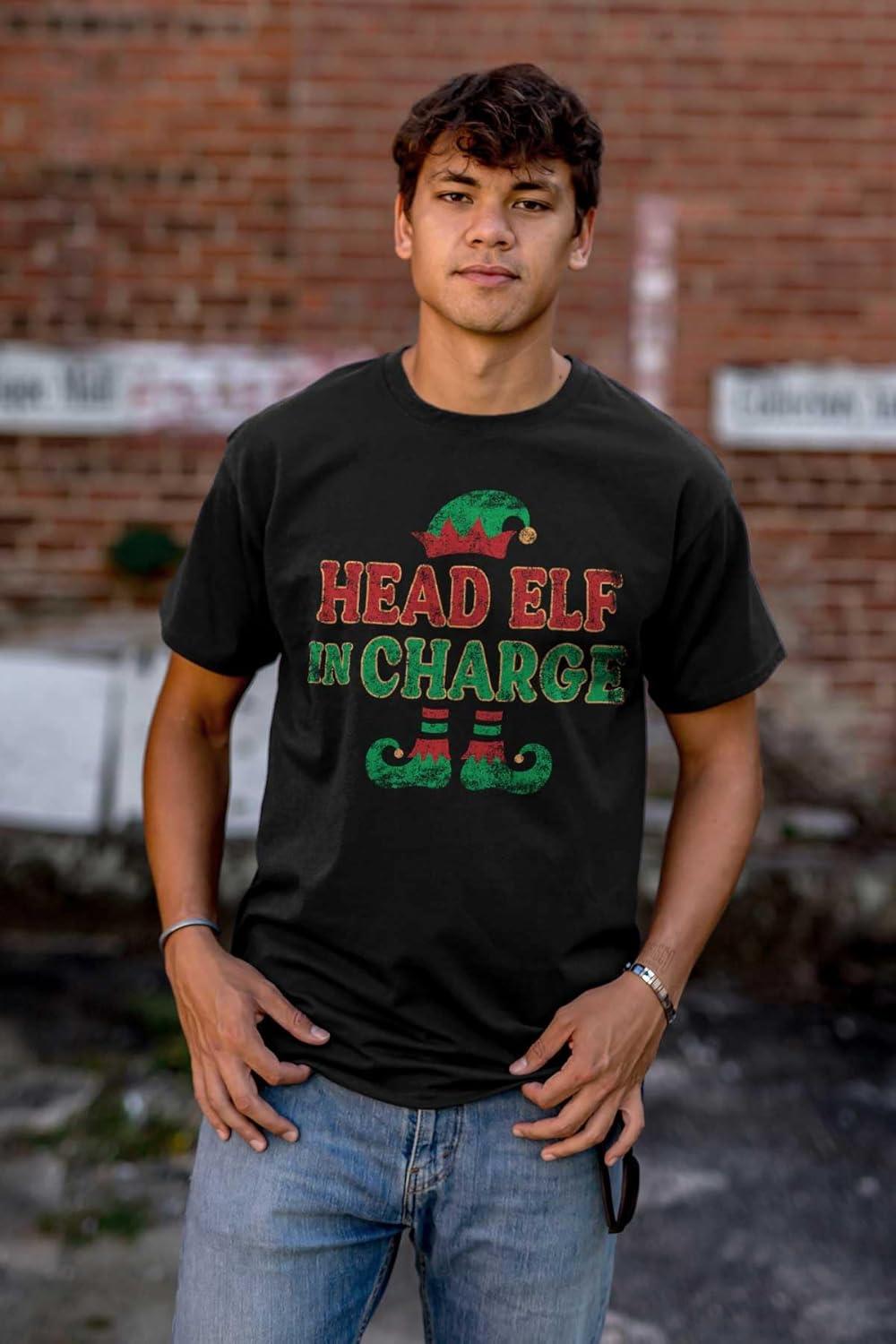 imageXmas Christmas Head Elf in Charge Graphic T Shirt Men or WomenBlack