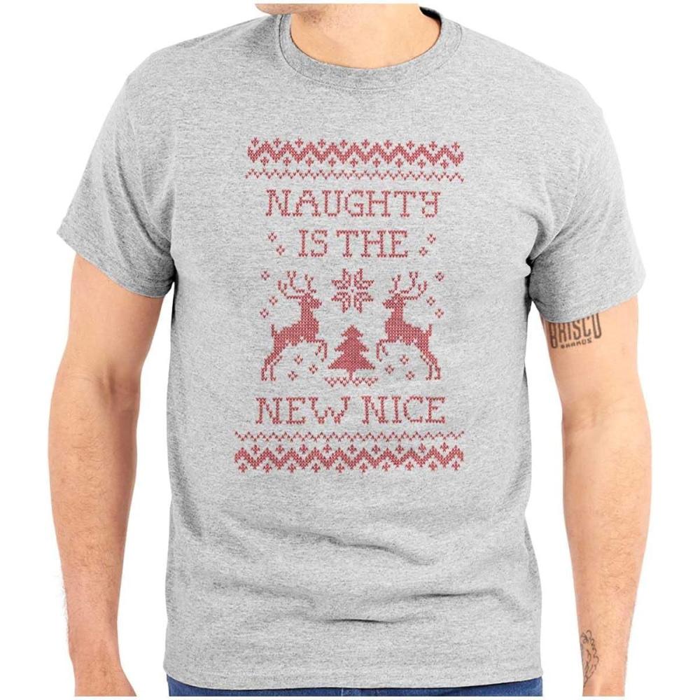 imageBrisco Brands Christmas Naughty is The New Nice Graphic T Shirt Men or WomenSport Grey