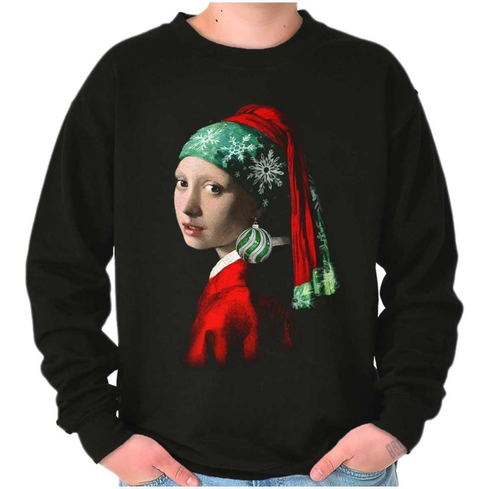 imageBrisco Brands Christmas Pearl Ornament Earring Art Sweatshirt for Men or WomenBlack