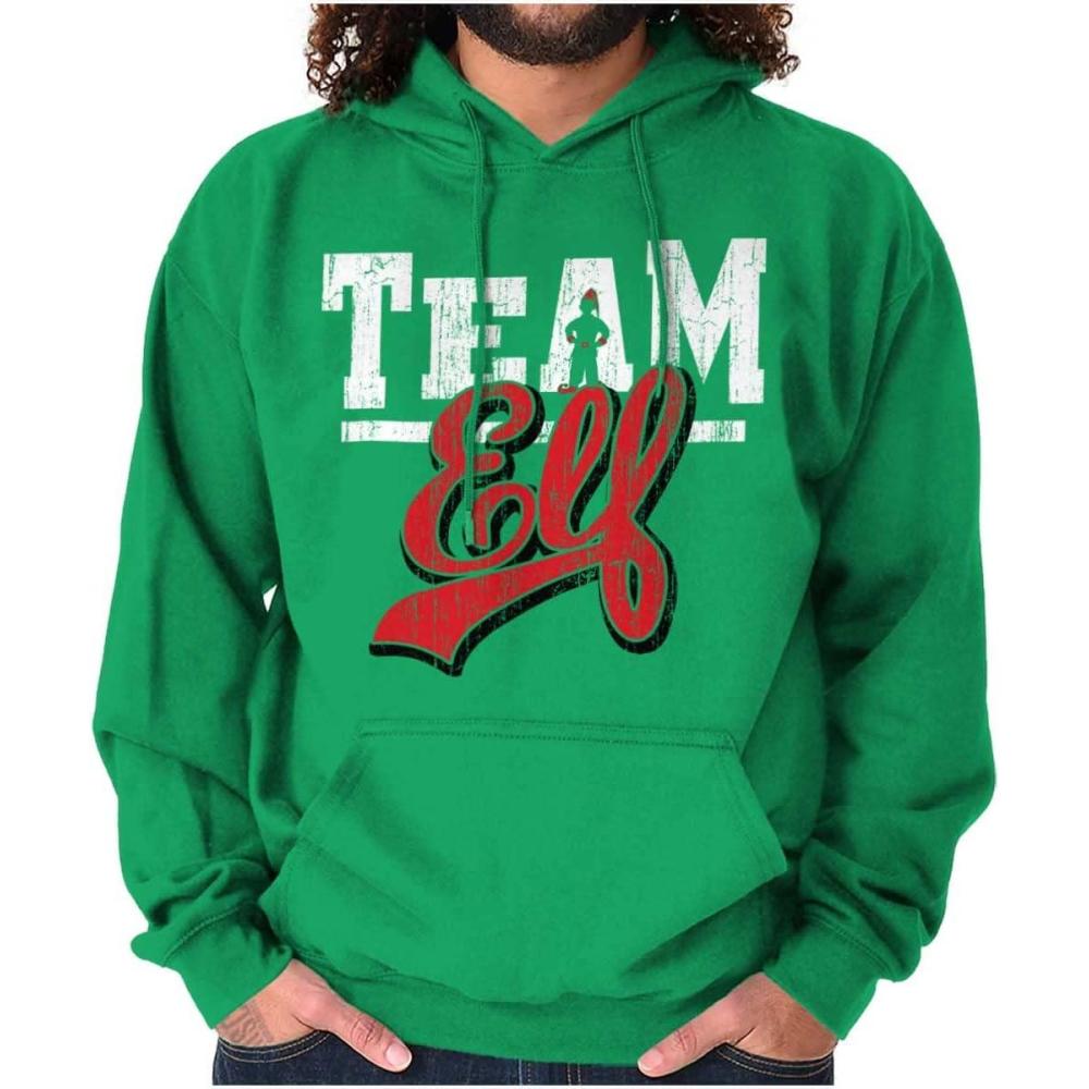 imageBrisco Brands Christmas Team Elf Santas Helper Hoodie Sweatshirt Women MenIrish Green