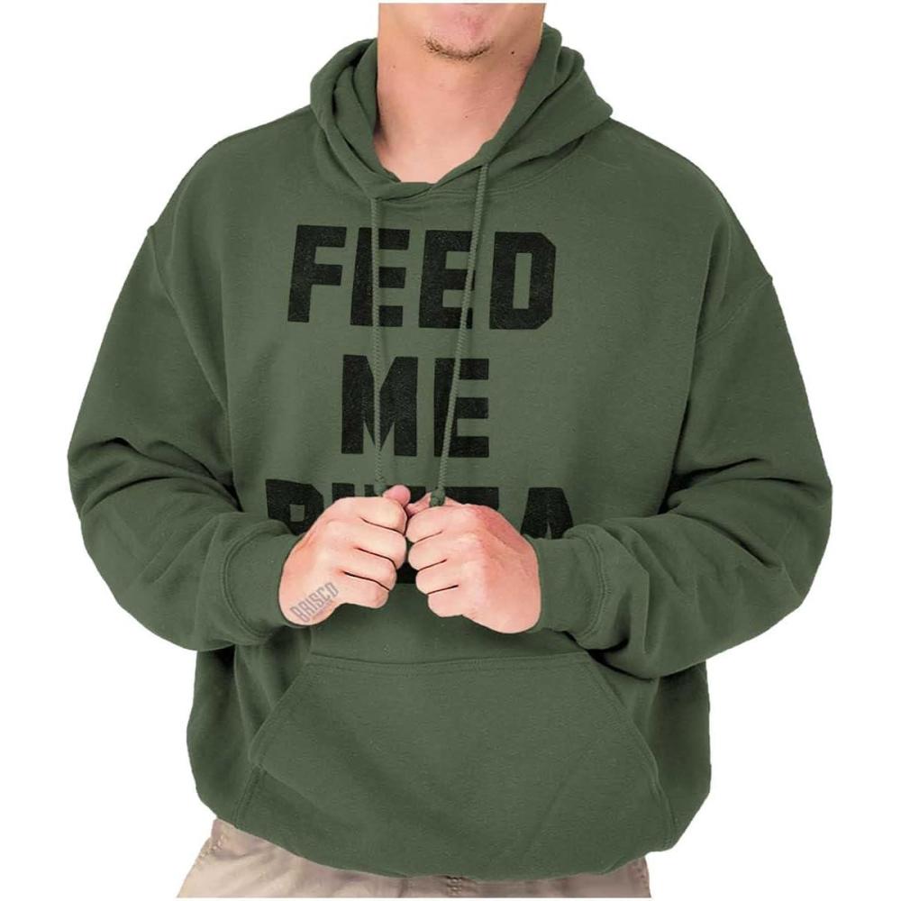 imageBrisco Brands Feed Me Pizza Hoodie Sweatshirt Women MenMilitary Green