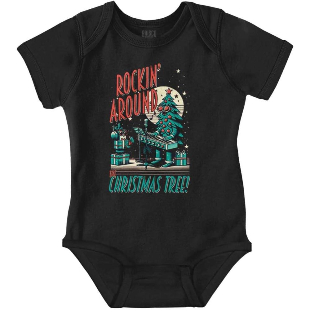 imageBrisco Brands Rocking Around The Christmas Tree Baby Romper Boys or GirlsBlack