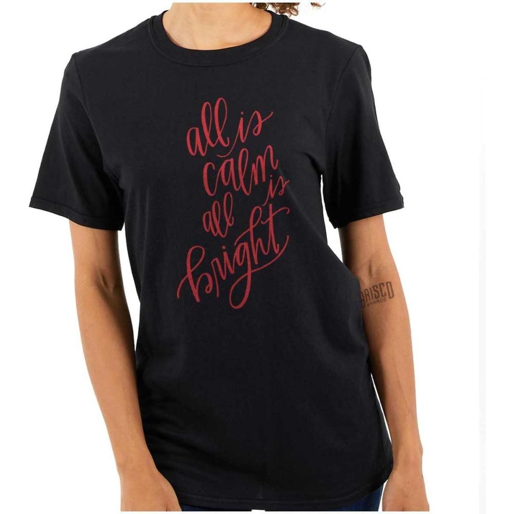 imageChristmas All Calm and Bright Womens Graphic T Shirt TeesBlack