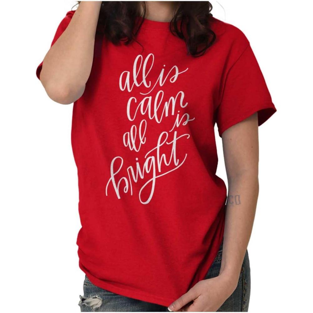 imageChristmas All Calm and Bright Womens Graphic T Shirt TeesCardinal Red