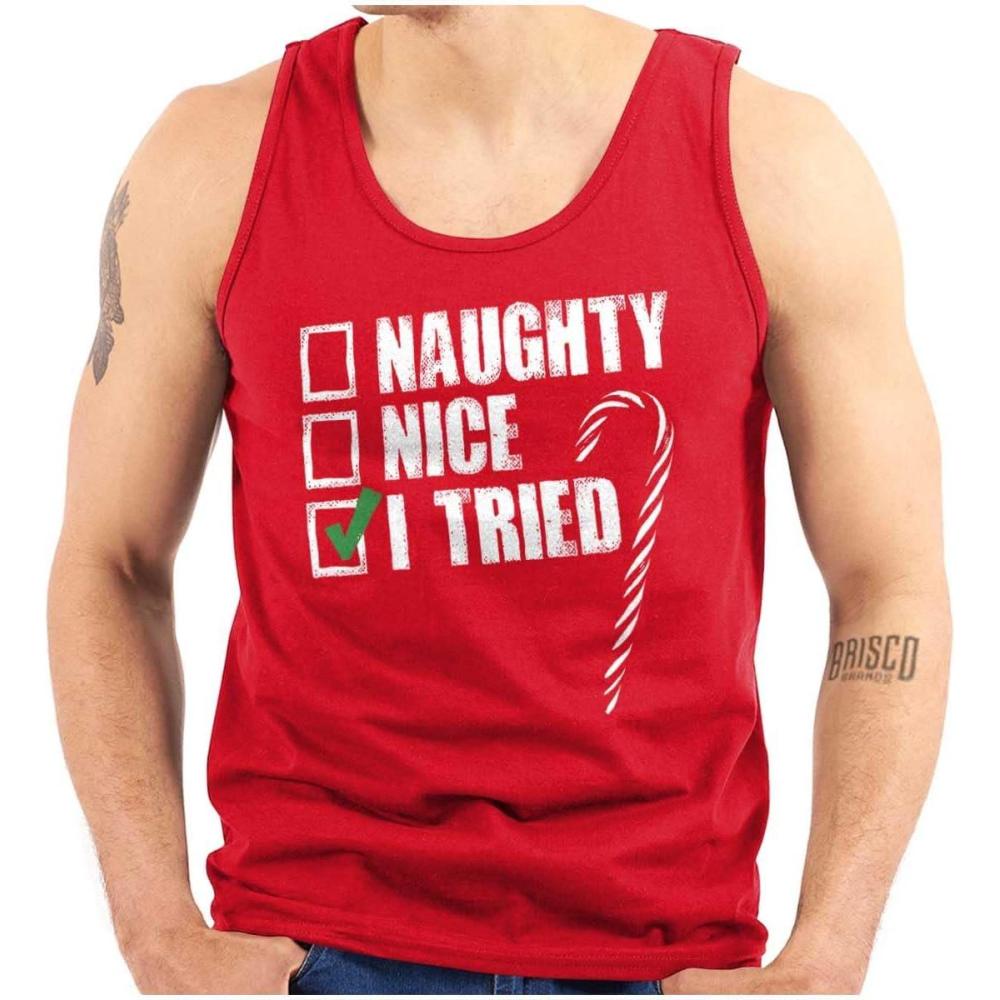 imageClassic Teaze Xmas Checklist Naughty Nice Tried Tank Top T Shirts Men WomenRed