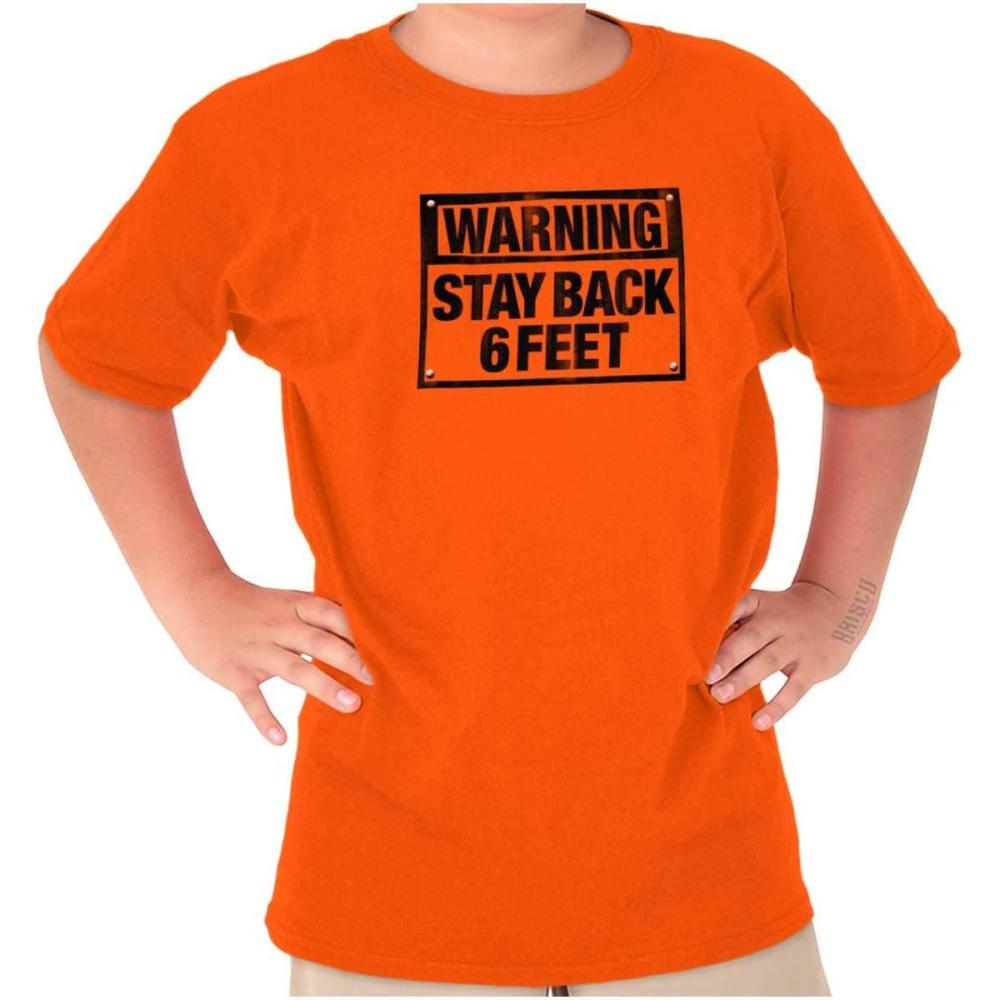 imageStay 6Feet Back Social Distance Funny Crewneck T Shirts Boy GirlOrange