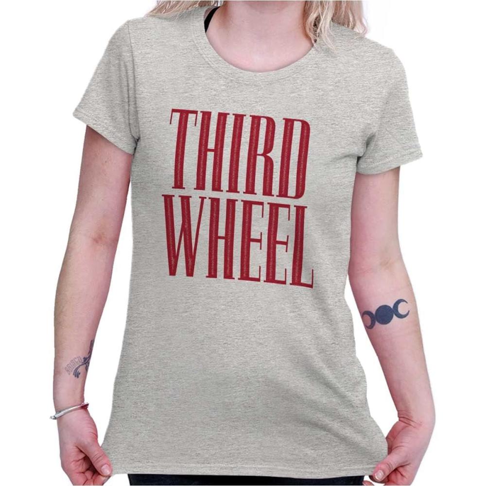imageThird Wheel Funny Sarcastic Dating Womens Slim Fit Graphic TeeSport Grey
