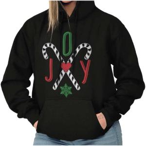 Brisco Brands Christmas Candy Cane Joy Hoodie Sweatshirt Women(Black)
