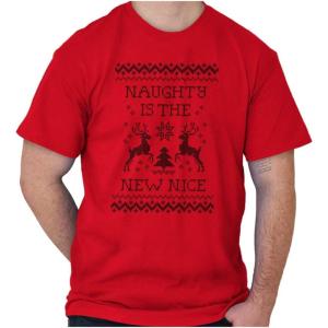 Brisco Brands Christmas Naughty is The New Nice Graphic T Shirt Men or Women(Red)