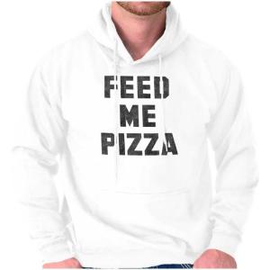 Brisco Brands Feed Me Pizza Hoodie Sweatshirt Women Men(White)