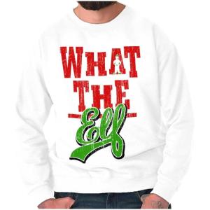 Brisco Brands Funny Christmas What the Elf Xmas Sweatshirt for Men or Women(White)