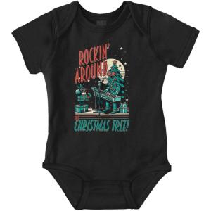 Brisco Brands Rocking Around The Christmas Tree Baby Romper Boys or Girls(Black)